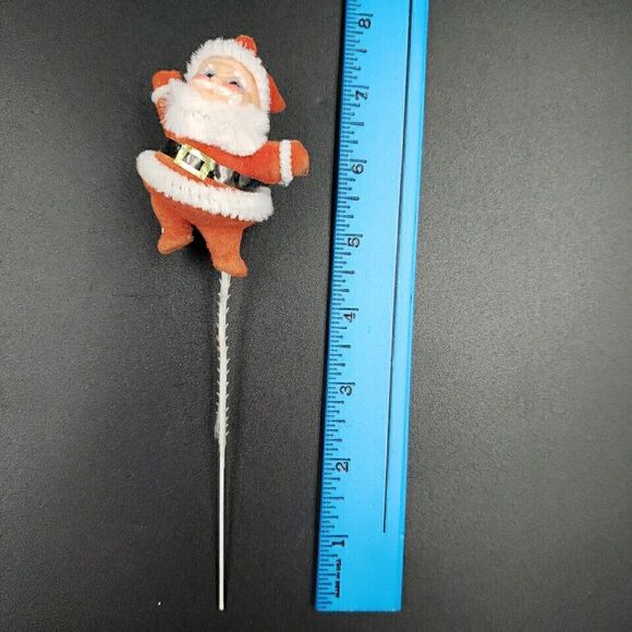 MCM Santa Claus Christmas Kitsch Floral Pick Flocked Vintage Mid Century Modern - Picture 3 of 16
